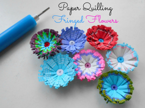 Paper Quilled Fringed Flowers With Multi Coloured Fringes