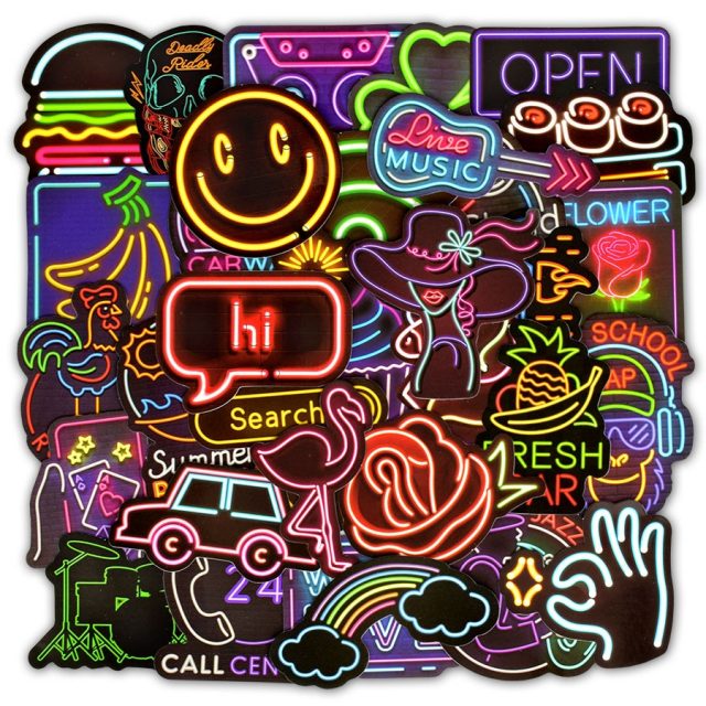 Assorted Neon Light Stickers 50 Pieces Rainbow Cabin