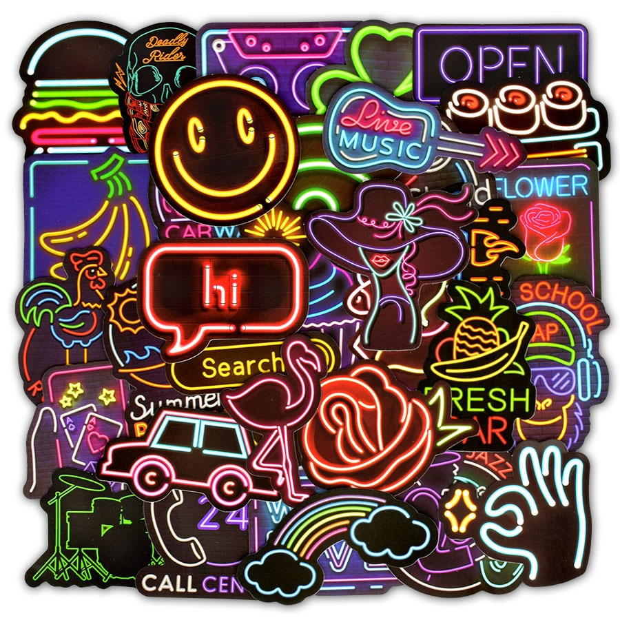 Assorted Neon Light Stickers 50 Pieces | Rainbow Cabin