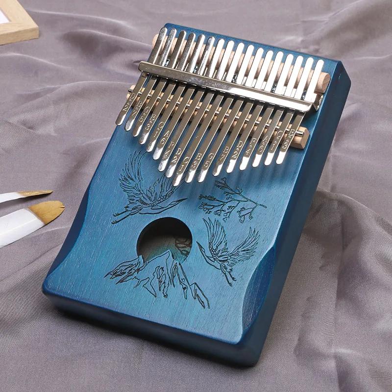 17 Keys Crane Kalimba Thumb Piano Blue Mahogany